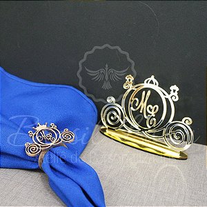 Kit Carruagem - 100 Porta Guardanapos Pintados de Dourado + 1 Topo de Bolo Espelhado Dourado 14 cm