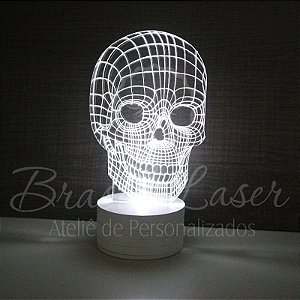 Abajur Luminária de Led sem Fio ( CAVEIRA ) com Acrílico Grosso Iluminado 3 D - Veja opções de Tamanho no Anúncio