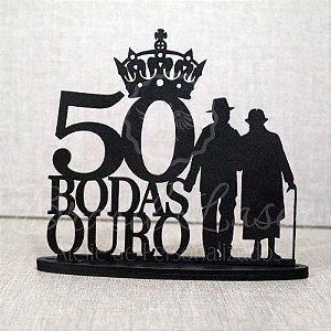 Topo De Bolo Casal Bodas de Ouro - com 20cm (maior lado da peça) - Cor à Escolher