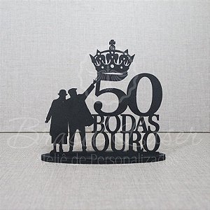 Topo De Bolo Casal Bodas de Ouro - com 20cm (maior lado da peça) - Cor à Escolher