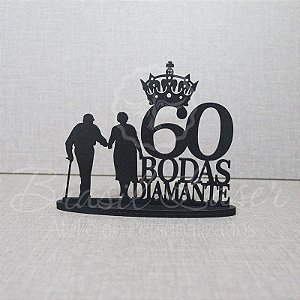 Topo De Bolo Casal Bodas de Diamante - Topo De Bolo com 20cm (maior lado da peça) - Cor à Escolher