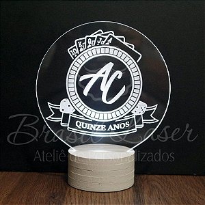 Topo de Led Premium Casino / Las Vegas / Poker com Acrílico Grosso Iluminado com Nome Personalizado - Veja opções de Tamanho no Anúncio