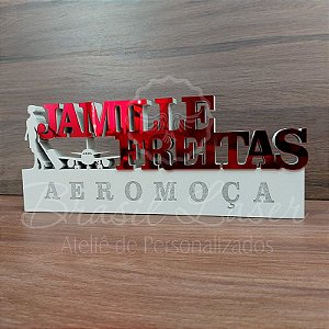 Decoração 3D Profissão para Aeromoça / Comissária de Bordo com Nome Personalizado