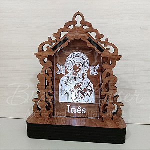 Oratório de LED Nossa Senhora do Perpétuo Socorro Personalizado, feito em Mdf e Acrílico iluminado com LED