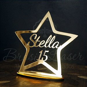 Topo De Bolo Estrela 15 Anos com 14cm (maior lado da peça) - Cor à Escolher