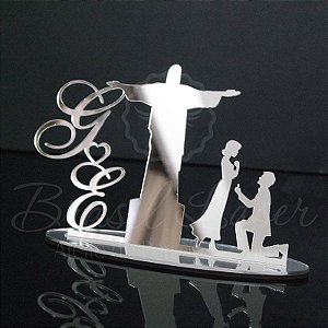 Topo De Bolo Noivado Cristo Redentor - Tamanho 20cm (maior lado da peça) - Cor à Escolher