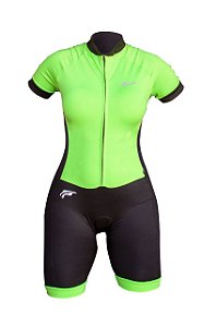 Macaquinho ciclismo bike manga curta feminino forro gel - VERDE NEON