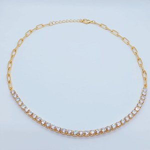 Choker Riviera  Zircônias com Elos modelo quadrado Banhada a ouro18K