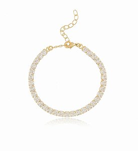 Pulseira Riviera com Zircônias Cristais Banhado a Ouro 18K