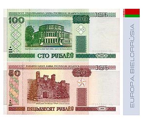Lote 2 cédulas - Notas Estrangeiras 100 - 50  rublos Bielorrússia  - FE