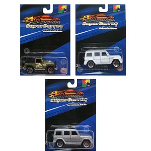 Kit c/3 Miniaturas Jeep, Mercedes Prata e Branca  - 1/64 SuperCarros