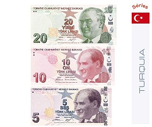 Séries de 3 Cédulas Turquia - Lira - FE