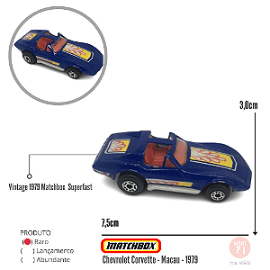 Vintage 1979 Matchbox Corvette Azul - Macau Superfast 1/64 - Loose