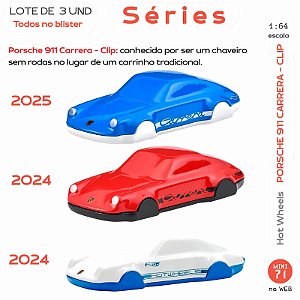 Miniatura Lote com 3 Unidades – Séries Hot Wheels Porsche 911 Carrera Clip | Escala 1:64