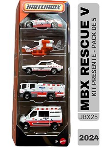 Miniatura Matchbox - Pack de 5 Resgate MBX V (Branco) | Escala 1:64