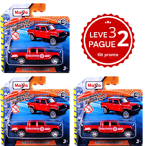 KIT Leva 3 pague 2 | Miniatura Jeep Gladiator Incêndio e Resgate - 1/64 - Maisto