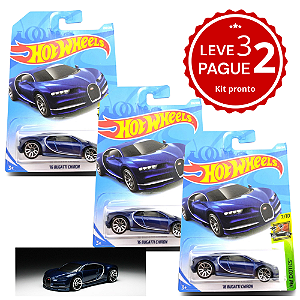 KIT Leva 3 pague 2 - Hot Wheels - 16 Bugatti Chiron (Azul)