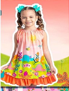 Vestido Infantil Menina Jardim do Dino
