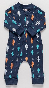 Macacão Bebê Suedine Marinho Cacto