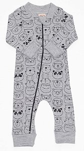 Macacão Bebê Suedine Algodão Panda Gato Mescla