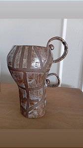 Vaso Cerâmica com Grafismos e Alças 18cm