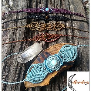 Pulseira macramê com pedra esfera