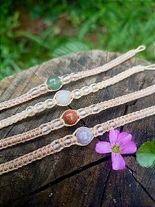 Pulseira Tornozeleira de Macramê com Pedra Natural