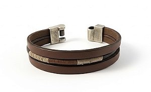 Pulseira masculinas pedra natural couro e regulagem de tamanho