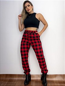 Calça Pantalona Xadrez vermelho