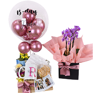 Café da Manhã Doce Encanto com Balão Bubble, Caneca e Orquídea