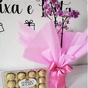 Mini orquídea com Ferrero Rocher 12 unidades