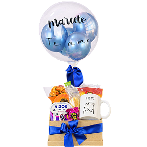 Cesta Café da Manhã Individual Com Caneca e Balão