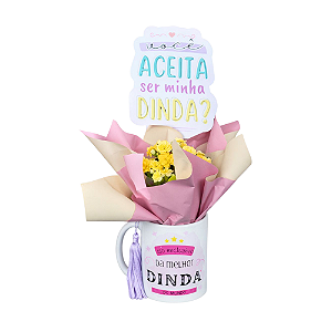 Kit Caneca Com Flor Convite Dinda