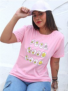 Camiseta Feminina Estampada Blusa em Algodão Premium Feel Good - TSH-GOLAO-FEELROSA