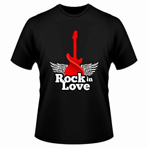Camiseta Preta Masculina Rock in Love