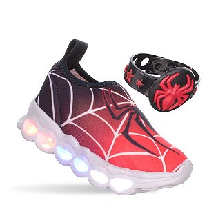 Tenis de Led Luz Calce Facil Aranha Infantil Masculino PC