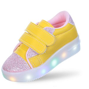 Tenis Infantil Feminino Meninas Baby Com Luz de Led Amarelo