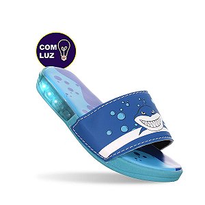 Chinelo Kids Azul de Led Luz  Infantil Masculino Tubarão