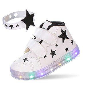 Tenis Botinha de Led Infantil Feminina Com Pulseira Estrela