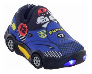 Tenis Masculino meninos com luzinha Led Carros Azul bto