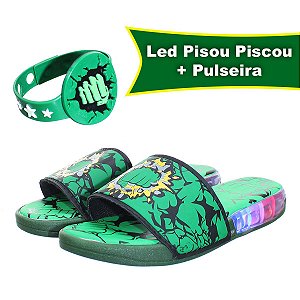 Chinelo Slide Infantil Menino Verde De Luz Led Com Pulseira