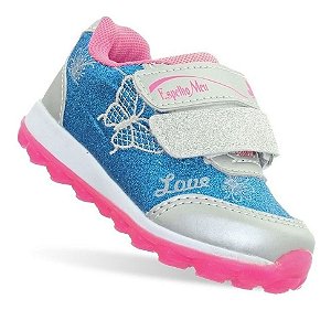 Tenis Meninas Azul E Rosa Com Glitter Sem Cadarço Feminino