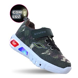 Tenis Luz Led Infantil Juvenil Menino Camuflado Exercito