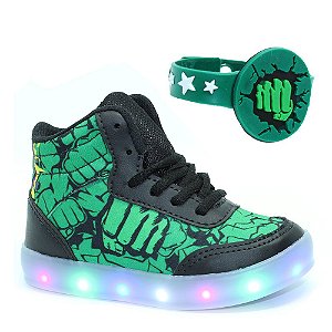 Tenis Botinha Esmaga Infantil Masculino De Led Com Pulseira