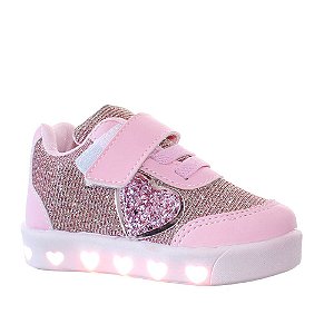 Tenis Calçado Com Luzes de Led Infantil Menina Coração Rosa