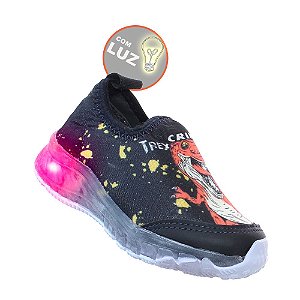 Tenis Luz Led Dinossauro T Rex Calce Fácil Infantil Menino