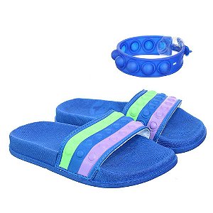 Chinelo Infantil Pop It Popi Azul Menino Com Pulseira