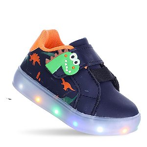 Tenis Calçado Infantil Masculino Luzinha Led Dinossauro Azul