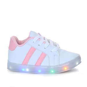 Tenis Luzinha Luz Led Infantil Juvenil Menina Branco Rosa