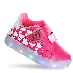 Tênis Led Luz Infantil Menina Coração Rosa Pink